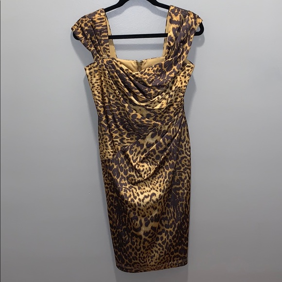 Cap sleeved Cheetah Print Midi dress by Tadashi - Picture 1 of 5